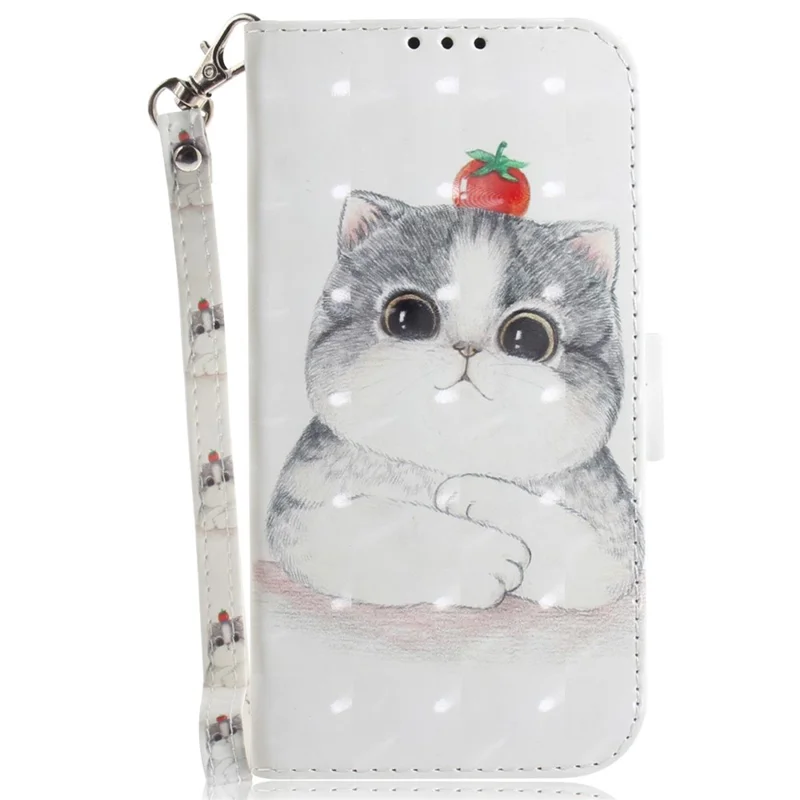 For Oppo Reno15 F 5G Case Pattern Printing Leather Wallet Phone Cover with Wrist Strap - Cute Cat