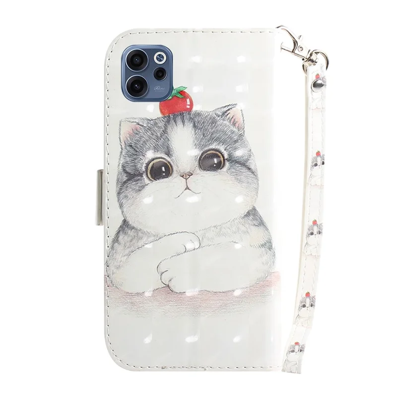 For Oppo Reno15 F 5G Case Pattern Printing Leather Wallet Phone Cover with Wrist Strap - Cute Cat