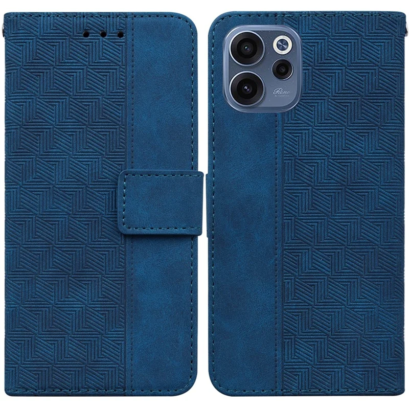 For Oppo Reno15 F 5G Case Geometry Pattern Leather Wallet Phone Cover with Wrist Strap - Blue