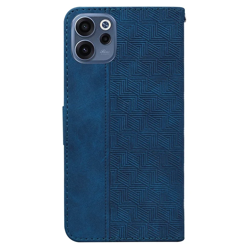 For Oppo Reno15 F 5G Case Geometry Pattern Leather Wallet Phone Cover with Wrist Strap - Blue