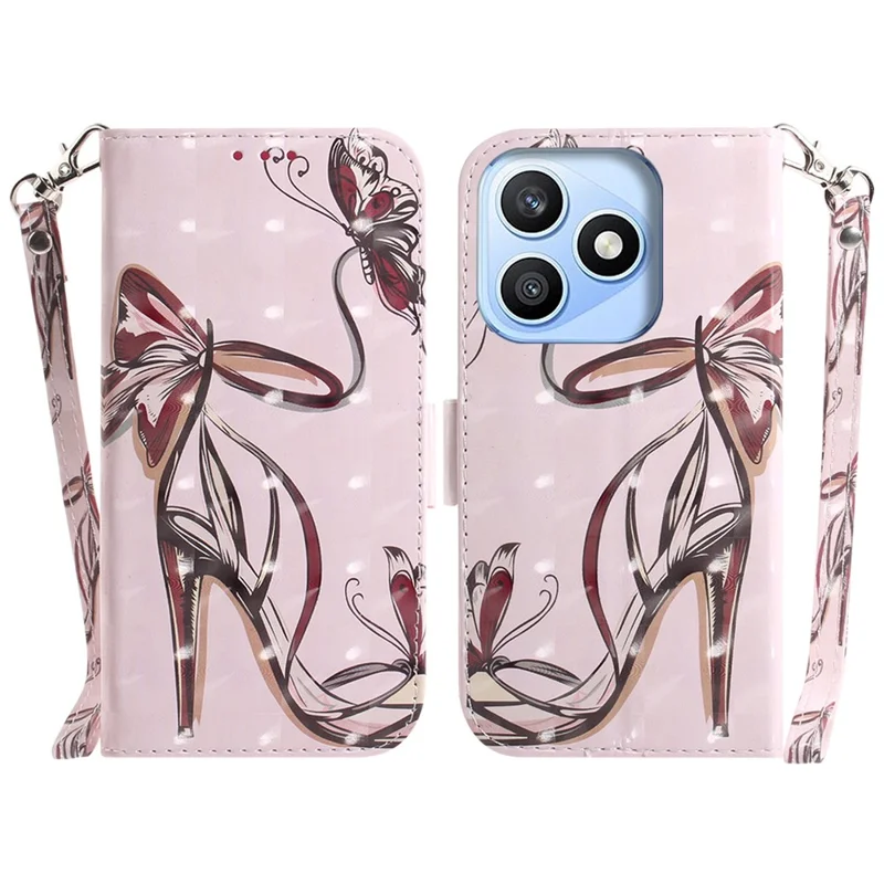 For Honor X8d 4G Case Pattern Printing Leather Wallet Phone Cover with Wrist Strap - Butterfly High Heels