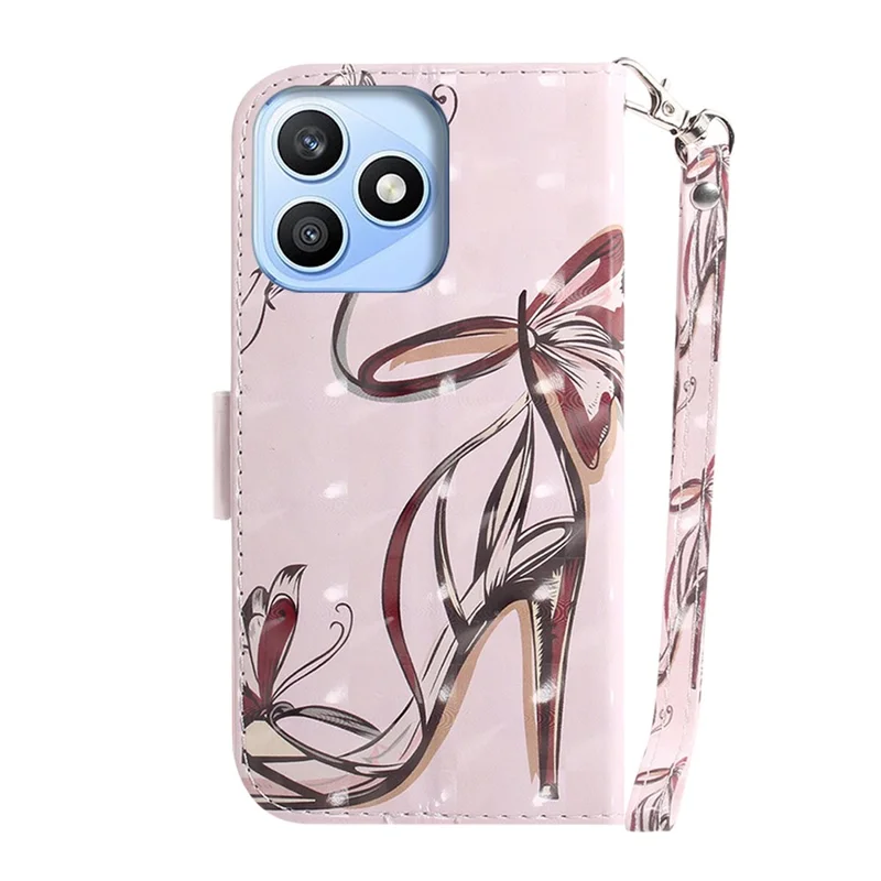 For Honor X8d 4G Case Pattern Printing Leather Wallet Phone Cover with Wrist Strap - Butterfly High Heels