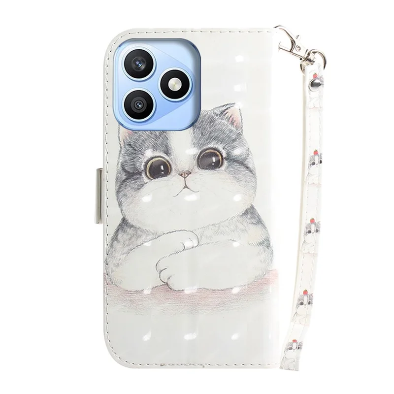 For Honor X8d 4G Case Pattern Printing Leather Wallet Phone Cover with Wrist Strap - Cute Cat