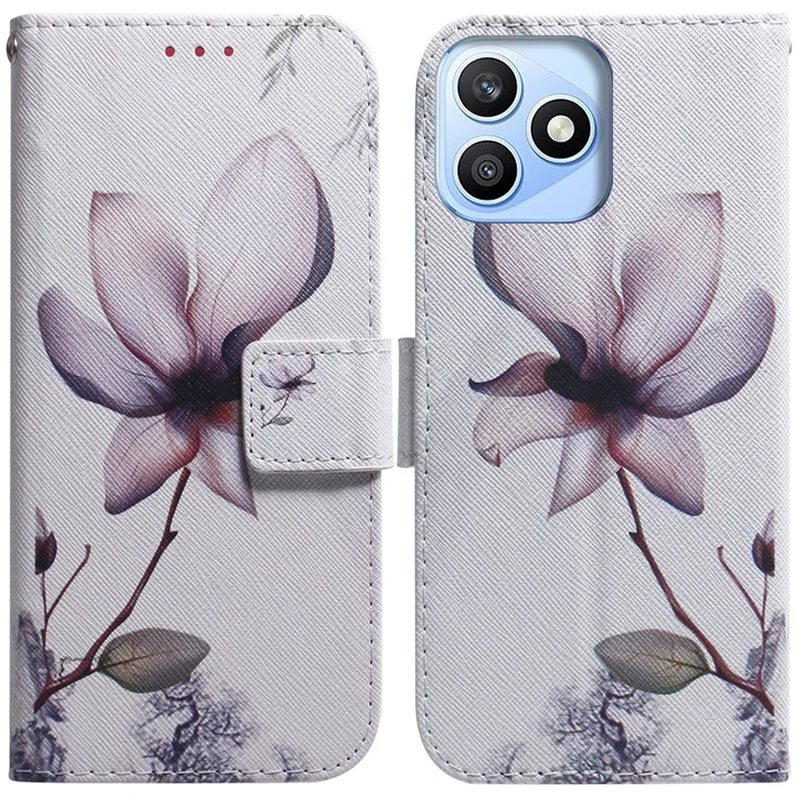 For Honor X8d 4G Wallet Case Pattern Print Leather Phone Cover - Pink Flower