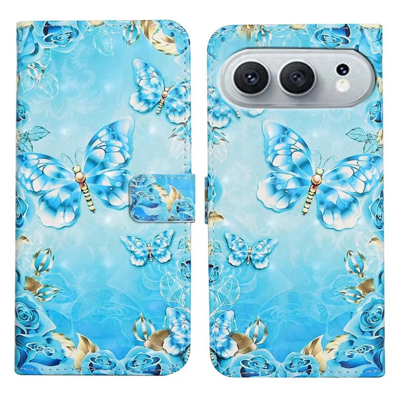 Cover per telefono Honor 600 5G con stampa 3D creativa in ecopelle con supporto - Farfalla blu