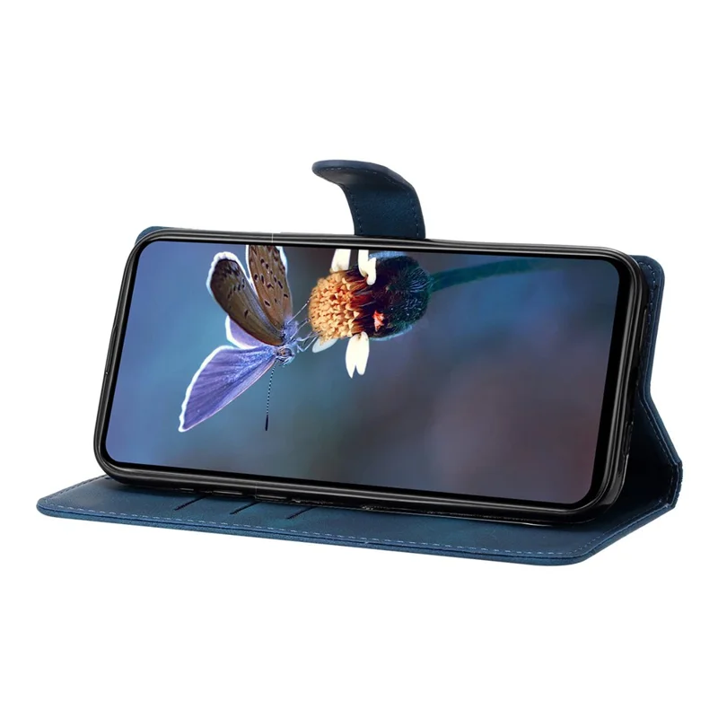 For Honor 600 Lite 5G Case Butterfly Flower Pattern Skin-Touch Leather Phone Cover - Blue