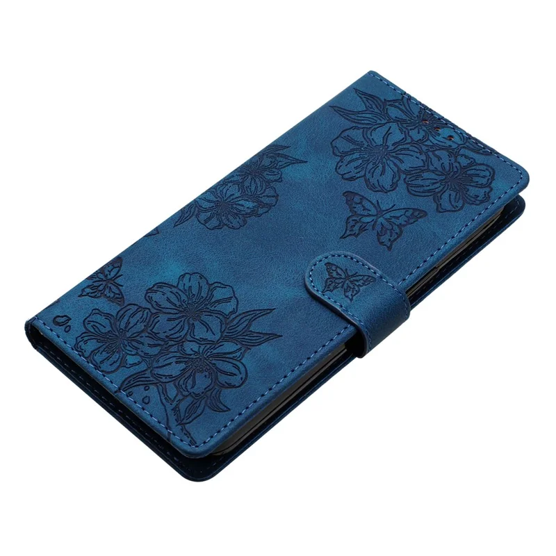 For Honor 600 Lite 5G Case Butterfly Flower Pattern Skin-Touch Leather Phone Cover - Blue