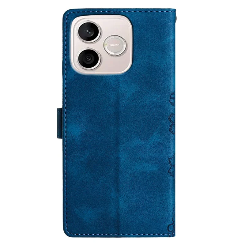 For Honor 600 Lite 5G Case Butterfly Flower Pattern Skin-Touch Leather Phone Cover - Blue