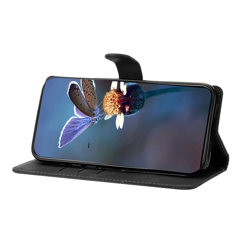 For Honor X8d 4G Case Butterfly Flower Pattern Skin-Touch Leather Phone Cover - Black