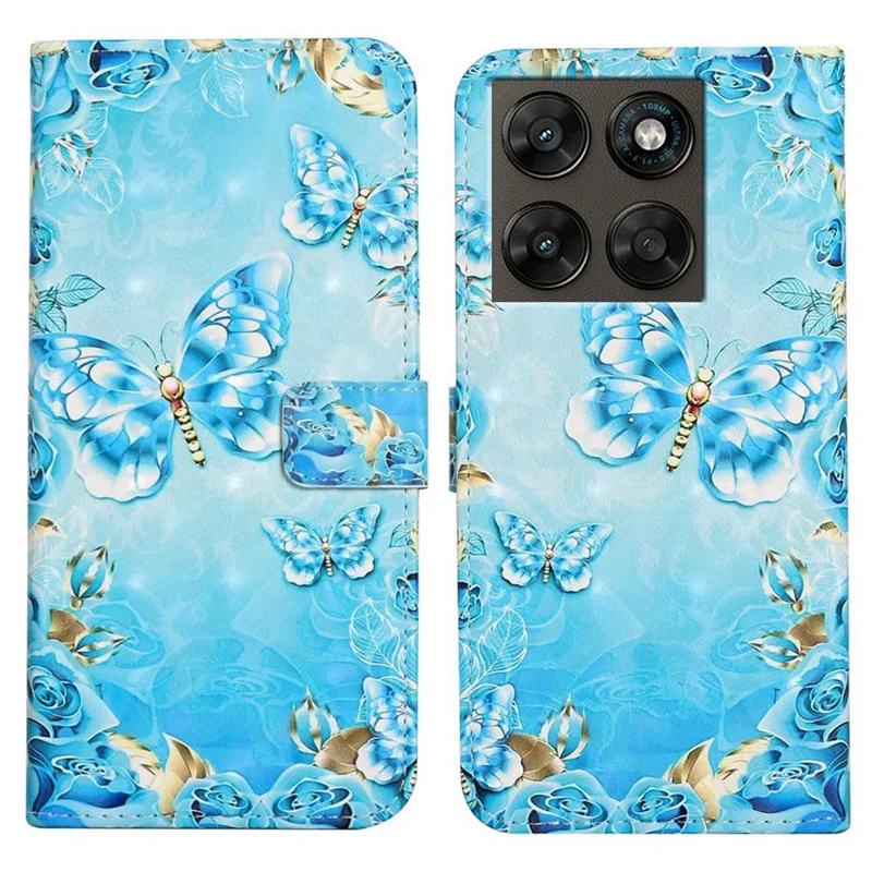 Phone Case For Motorola Moto G77 5G  /  G67 5G 3D Creative Pattern PU Leather Stand Cover - Blue Butterfly