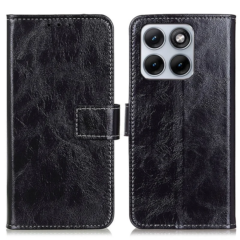 For Motorola Edge 70 Fusion+ 5G / Edge 70 Fusion 5G Case Wallet Leather Phone Cover Crazy Horse Texture - Black