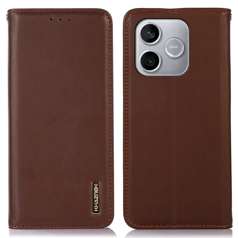 KHAZNEH For Honor 600 Lite 5G Case Wallet Genuine Cow Leather Phone Cover Nappa Texture - Brown
