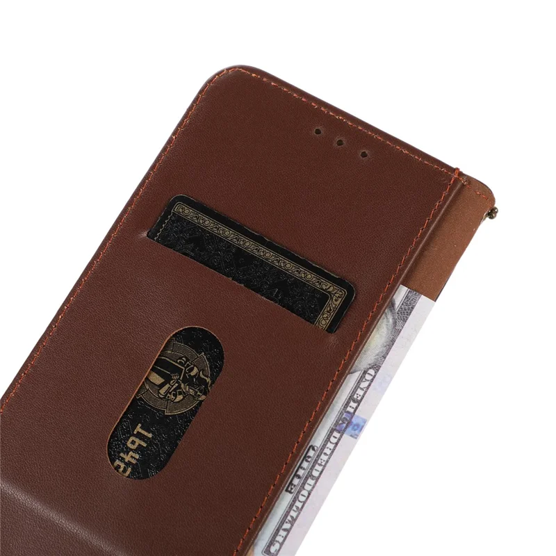 KHAZNEH For Honor 600 Lite 5G Case Wallet Genuine Cow Leather Phone Cover Nappa Texture - Brown