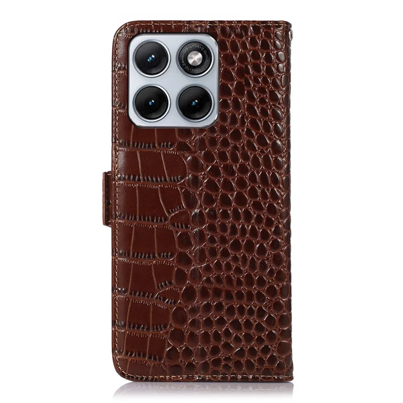 For Motorola Edge 70 Fusion+ 5G / Edge 70 Fusion 5G Case RFID Blocking Wallet Crocodile Texture Genuine Cow Leather Phone Cover - Brown
