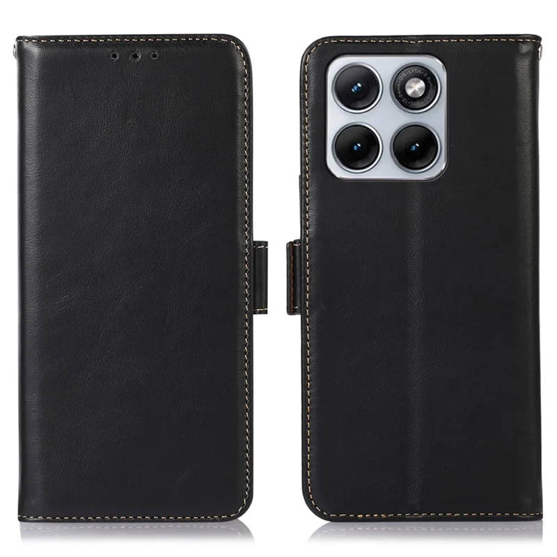 For Motorola Edge 70 Fusion 5G Case RFID Blocking Genuine Cow Leather Wallet Phone Cover - Black