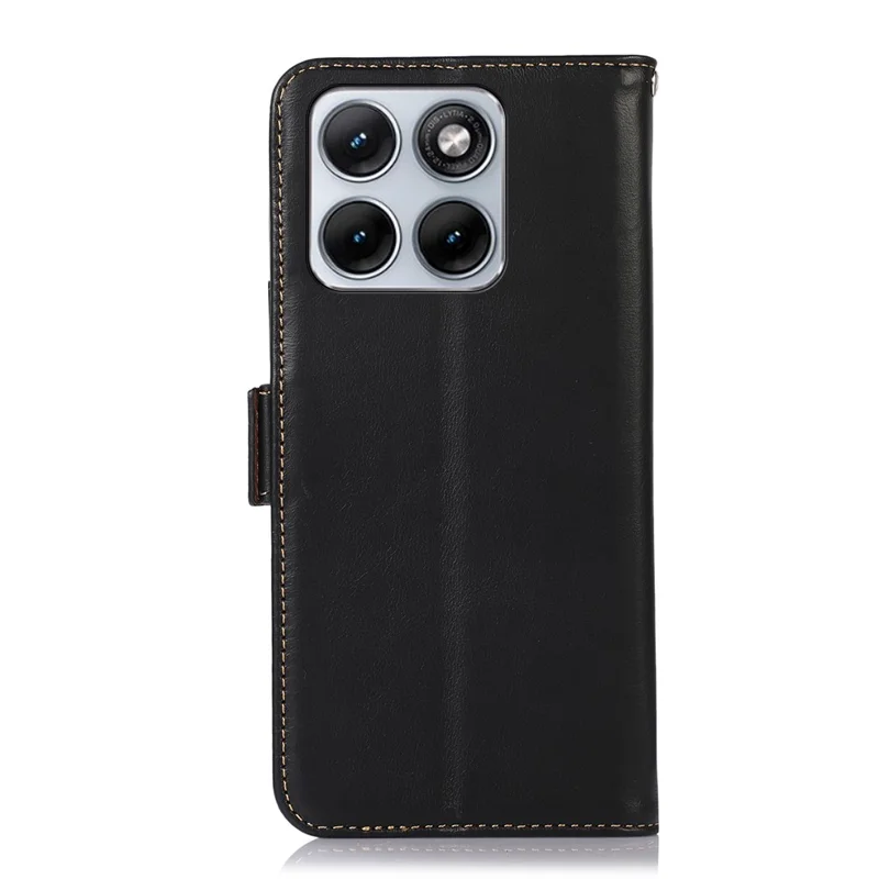 For Motorola Edge 70 Fusion 5G Case RFID Blocking Genuine Cow Leather Wallet Phone Cover - Black