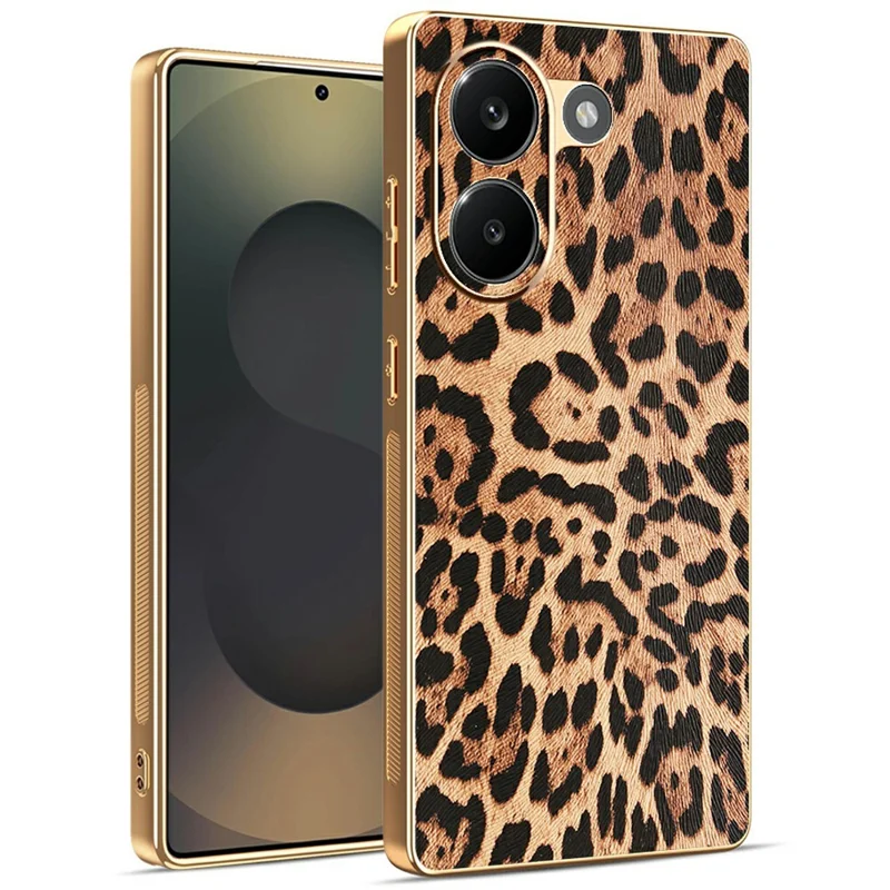 For Xiaomi Redmi Turbo 5 5G Case Leopard Print PU Leather Coated PC + TPU Electroplating Phone Cover