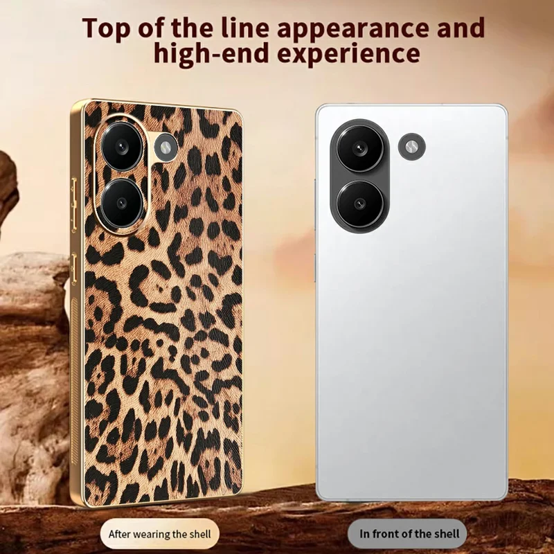 For Xiaomi Redmi Turbo 5 5G Case Leopard Print PU Leather Coated PC + TPU Electroplating Phone Cover