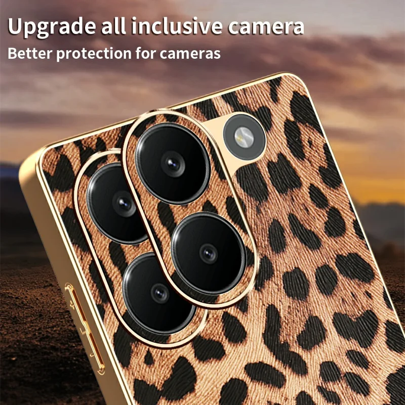For Xiaomi Redmi Turbo 5 5G Case Leopard Print PU Leather Coated PC + TPU Electroplating Phone Cover