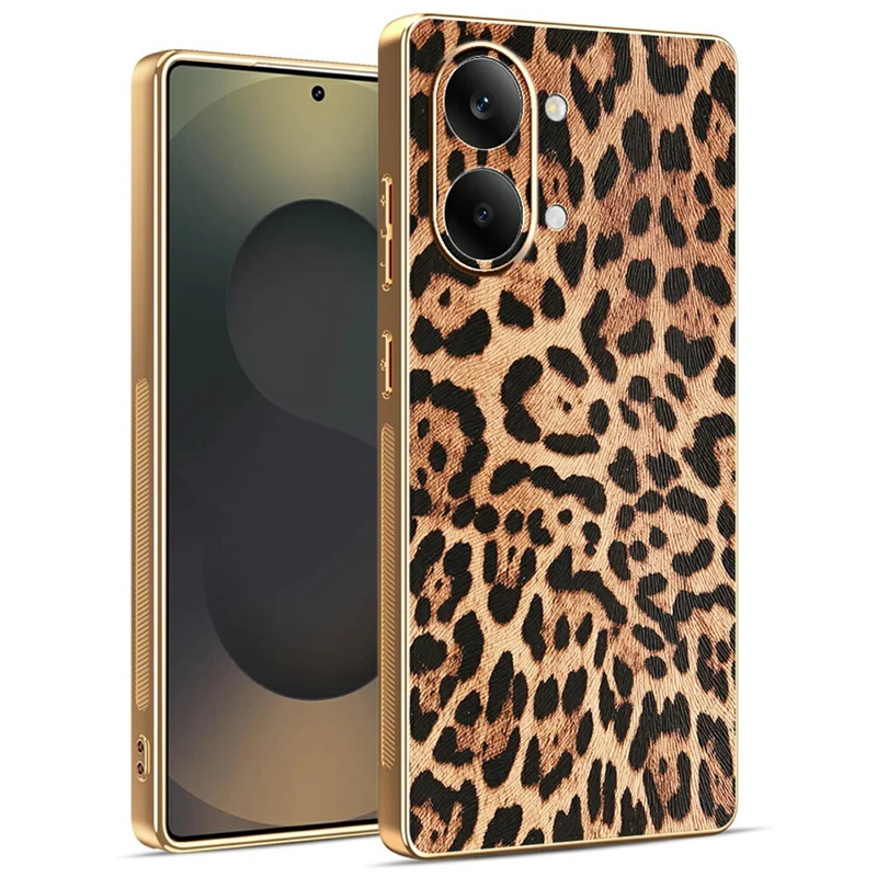 For Xiaomi Redmi Turbo 5 Max 5G Case Leopard Print PU Leather Coated PC + TPU Electroplating Phone Cover