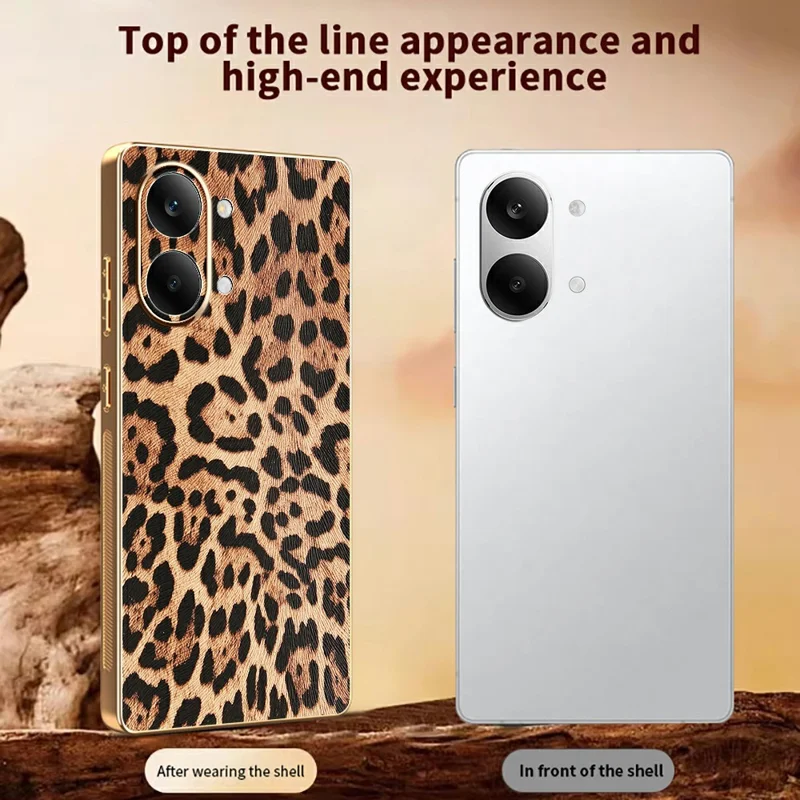 For Xiaomi Redmi Turbo 5 Max 5G Case Leopard Print PU Leather Coated PC + TPU Electroplating Phone Cover