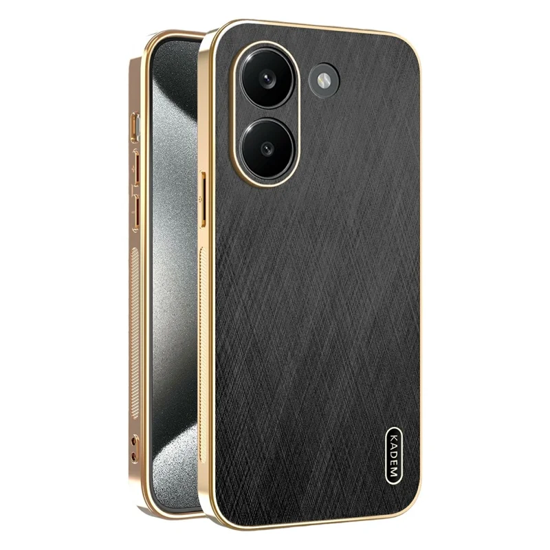 KADEM For Xiaomi Redmi Turbo 5 5G Case Electroplating Silk Texture PU + TPU Phone Back Cover - Black