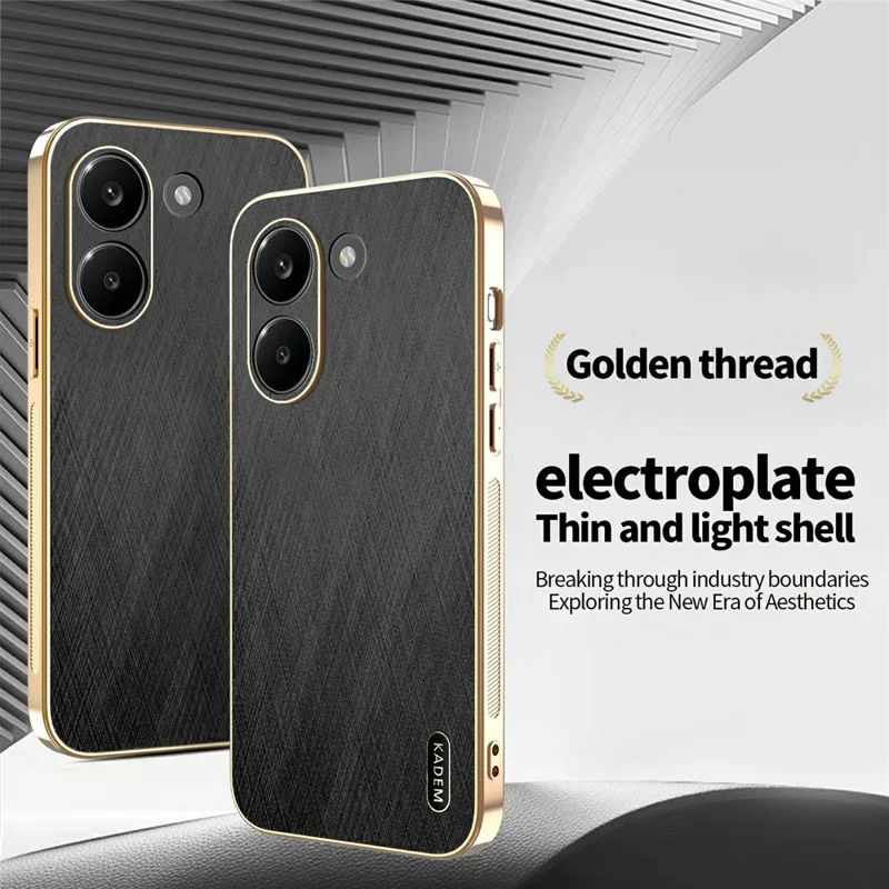 KADEM For Xiaomi Redmi Turbo 5 5G Case Electroplating Silk Texture PU + TPU Phone Back Cover - Black