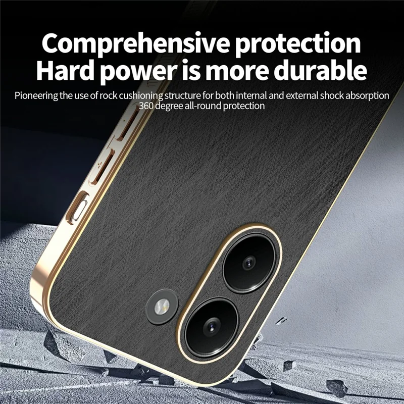 KADEM For Xiaomi Redmi Turbo 5 5G Case Electroplating Silk Texture PU + TPU Phone Back Cover - Black