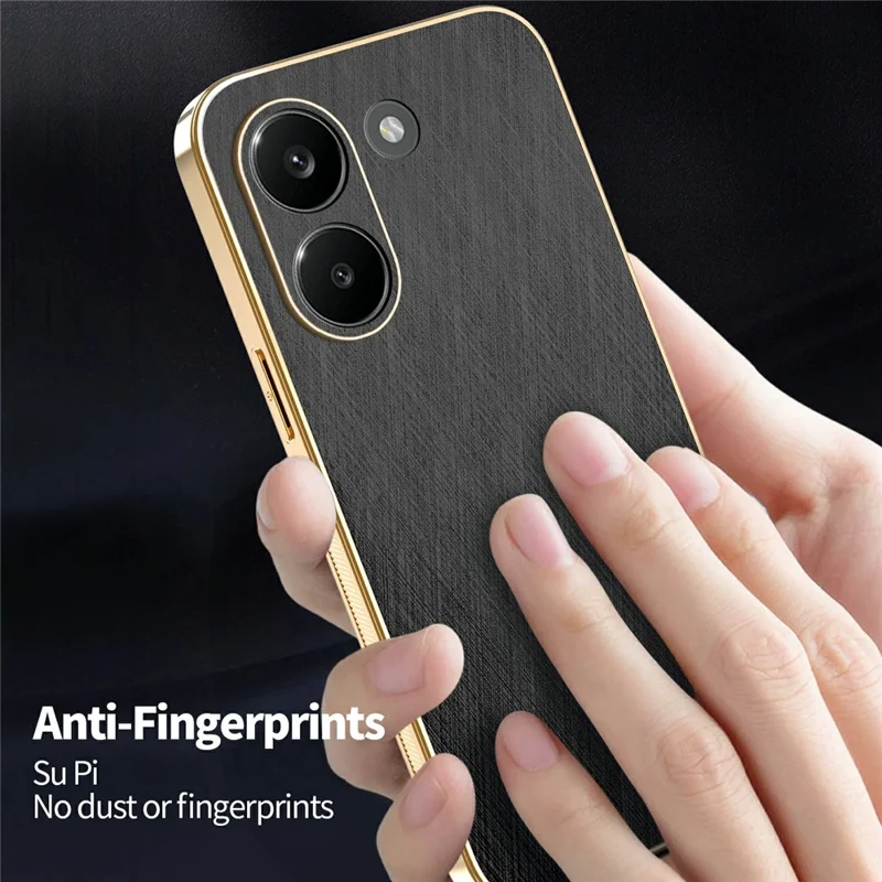 KADEM For Xiaomi Redmi Turbo 5 5G Case Electroplating Silk Texture PU + TPU Phone Back Cover - Black