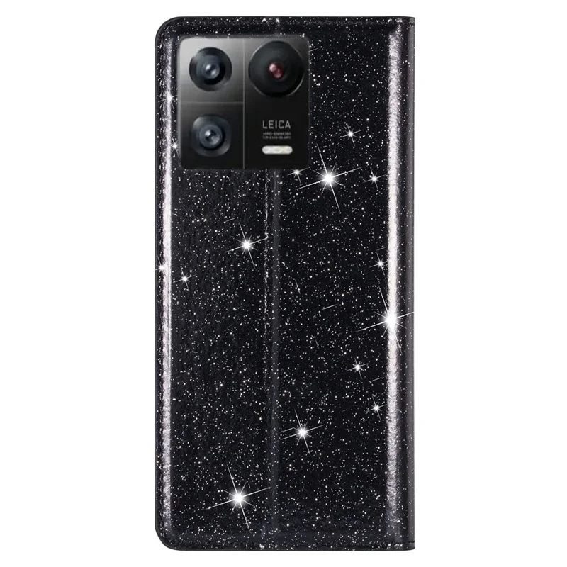 For Xiaomi 13 Pro 5G Glitter Sequins PU Leather Phone Case Card Holder Shockproof Stand Phone Cover - Black