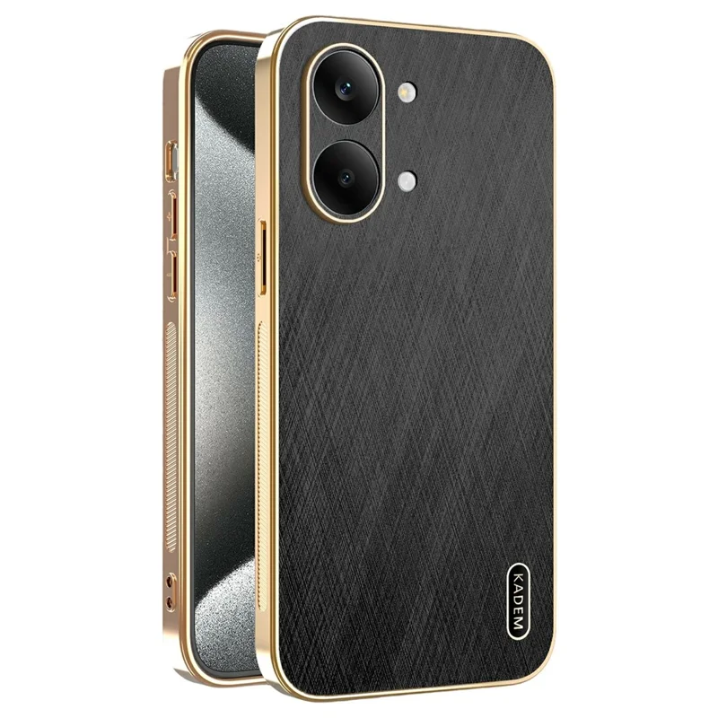 KADEM For Xiaomi Redmi Turbo 5 Max 5G Case Electroplating Silk Texture PU + TPU Phone Back Cover - Black