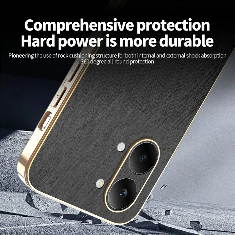 KADEM For Xiaomi Redmi Turbo 5 Max 5G Case Electroplating Silk Texture PU + TPU Phone Back Cover - Black