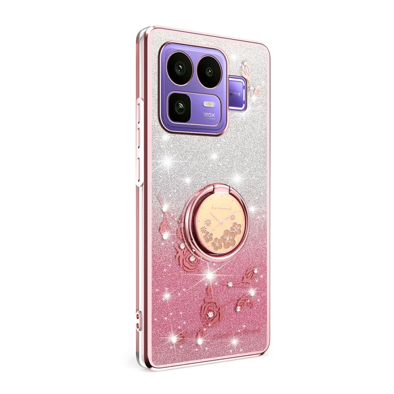KADEM For Realme Neo8 5G Case Ring Kickstand TPU Flowers Phone Cover Gradient Glitter - Pink