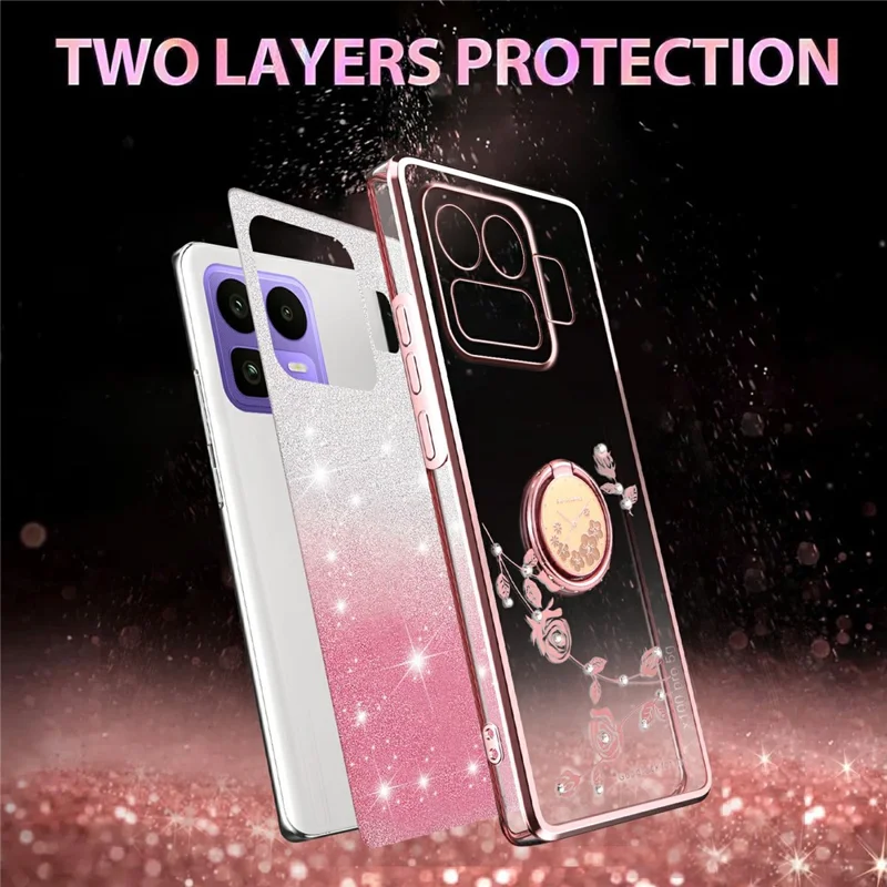 KADEM For Realme Neo8 5G Case Ring Kickstand TPU Flowers Phone Cover Gradient Glitter - Pink