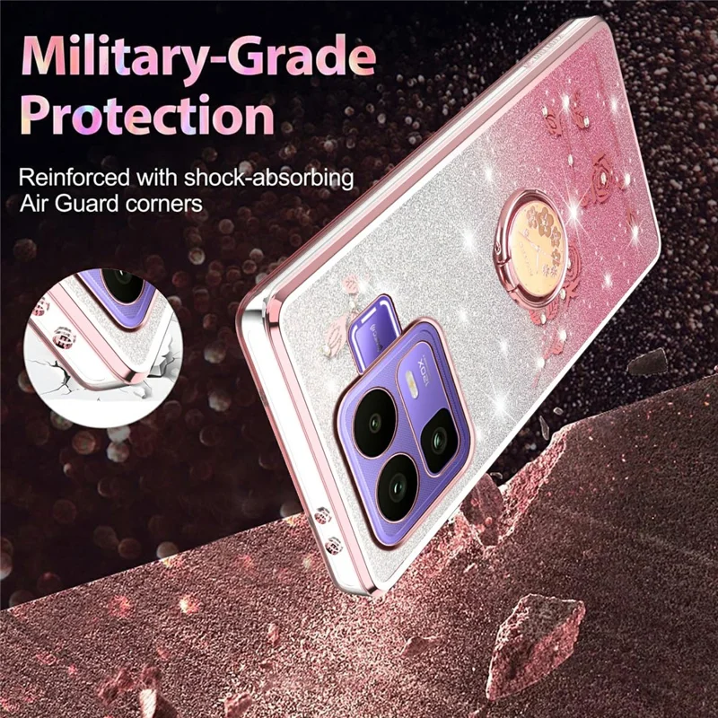 KADEM For Realme Neo8 5G Case Ring Kickstand TPU Flowers Phone Cover Gradient Glitter - Pink