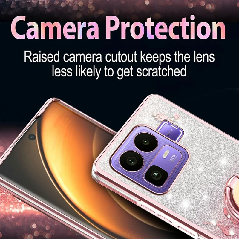 KADEM For Realme Neo8 5G Case Ring Kickstand TPU Flowers Phone Cover Gradient Glitter - Pink