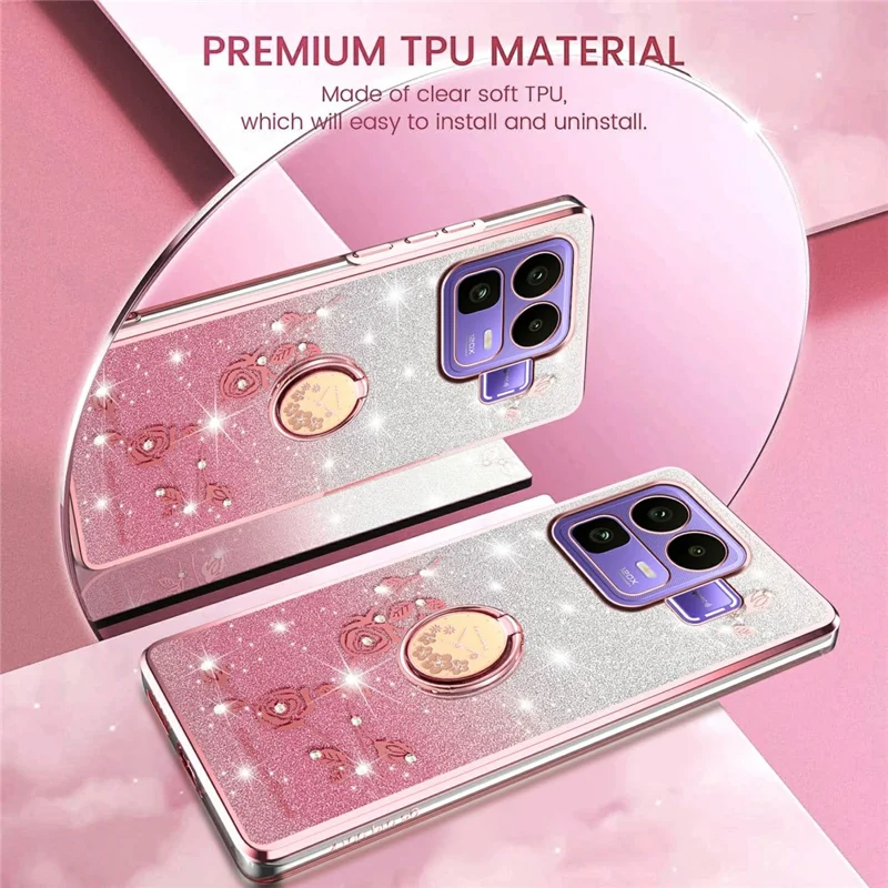 KADEM For Realme Neo8 5G Case Ring Kickstand TPU Flowers Phone Cover Gradient Glitter - Pink