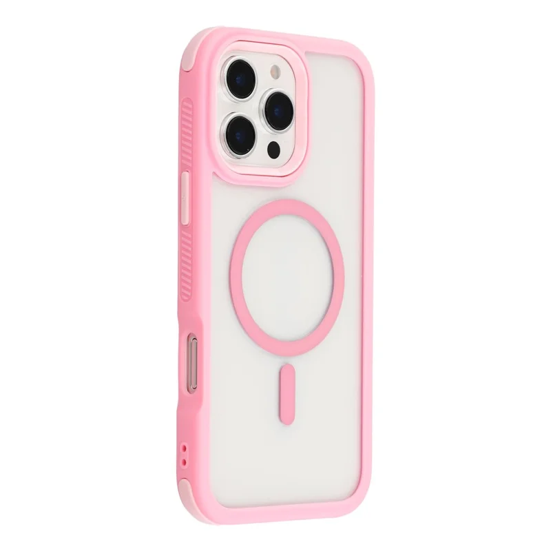 Coque magnétique pour iPhone 16 Pro Max, coque de protection 2 en 1 amovible en TPU transparent et acrylique - Rose
