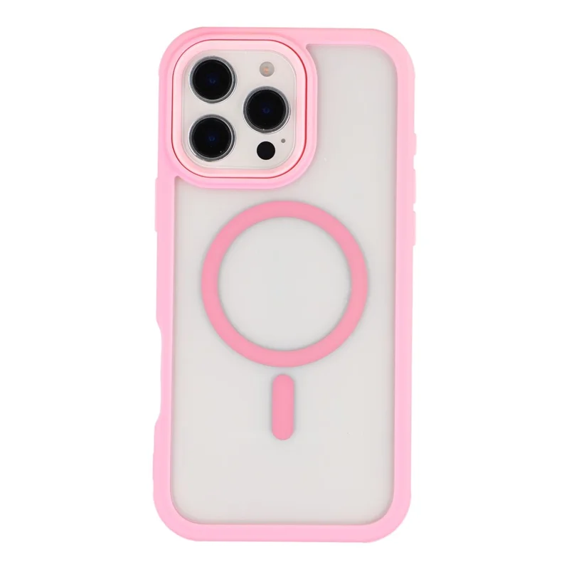 Coque magnétique pour iPhone 16 Pro Max, coque de protection 2 en 1 amovible en TPU transparent et acrylique - Rose