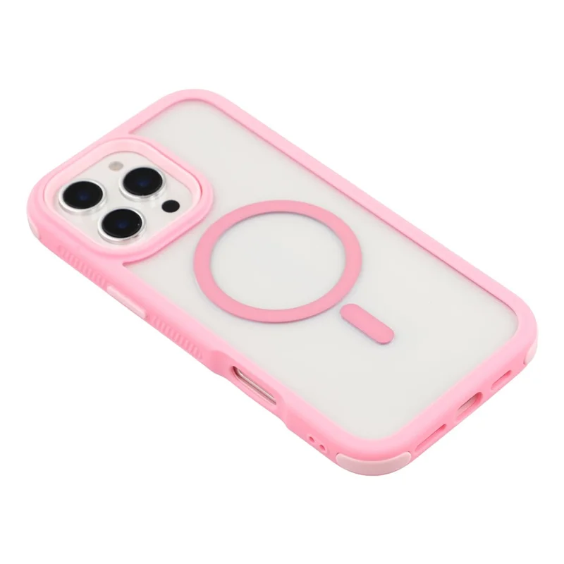 Coque magnétique pour iPhone 16 Pro Max, coque de protection 2 en 1 amovible en TPU transparent et acrylique - Rose