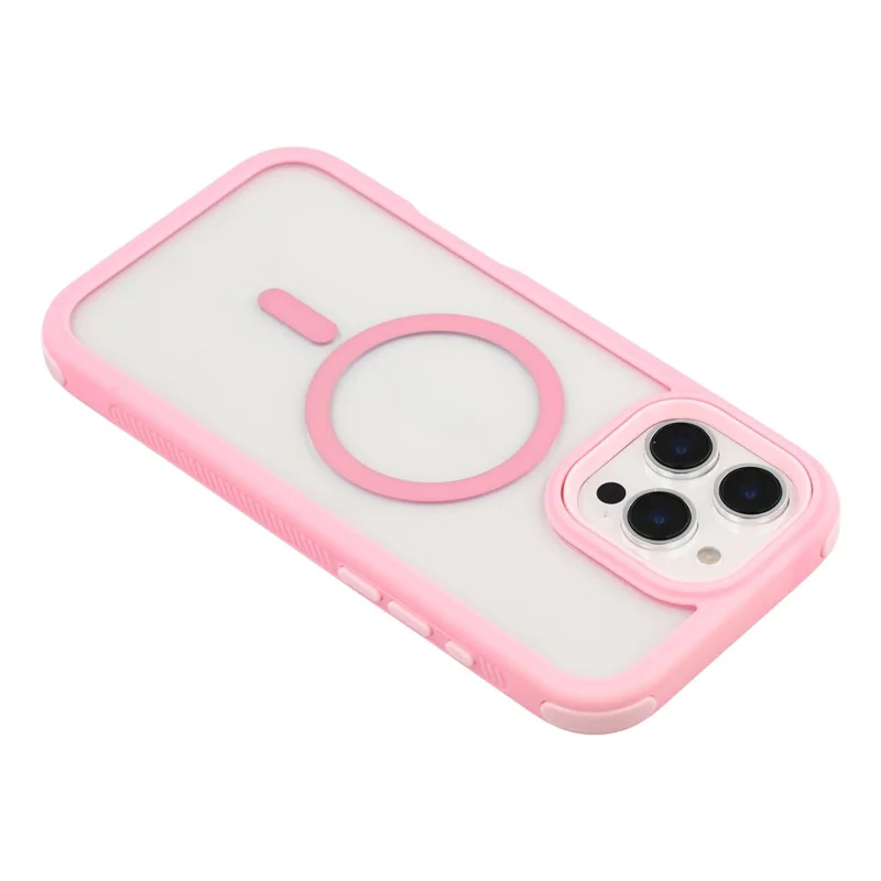 Coque magnétique pour iPhone 16 Pro Max, coque de protection 2 en 1 amovible en TPU transparent et acrylique - Rose