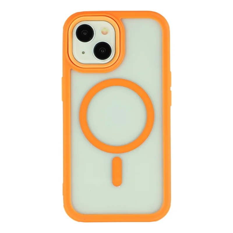 For iPhone 15 Magnetic Case TPU Clear Acrylic Detachable 2 in 1 Protective Phone Cover - Orange