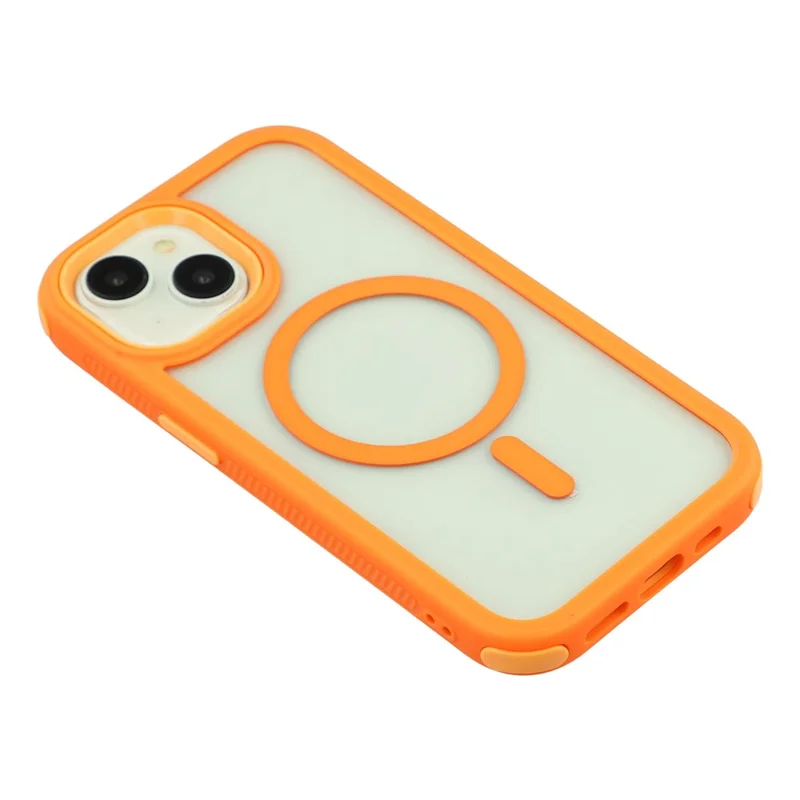 For iPhone 15 Magnetic Case TPU Clear Acrylic Detachable 2 in 1 Protective Phone Cover - Orange