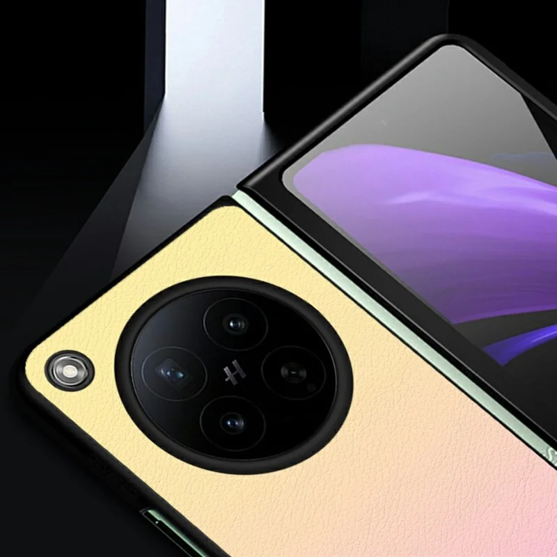 Til Oppo Find N6 5G hylse, gradient forretningsmæssig stødfast hylster i PU-læder med belagt PC-telefondæksel - Orange/Grøn
