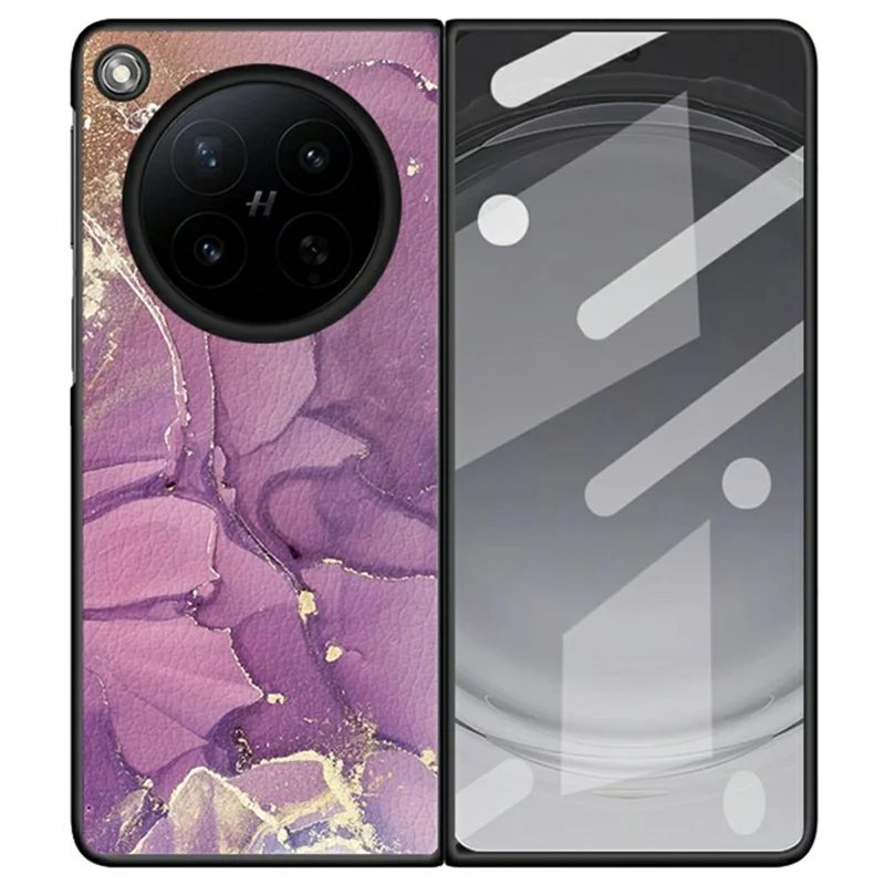 For Oppo Find N6 5G Case Marble Texture PU Leather Coated PC Foldable Phone Cover - Noble Purple Marble