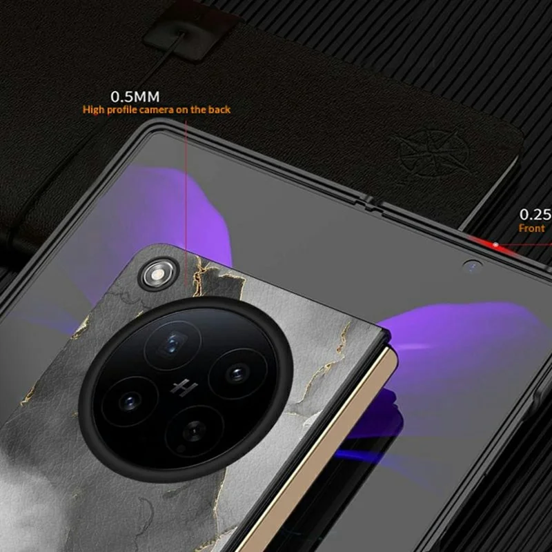 For Oppo Find N6 5G Case Marble Texture PU Leather Coated PC Foldable Phone Cover - Noble Purple Marble