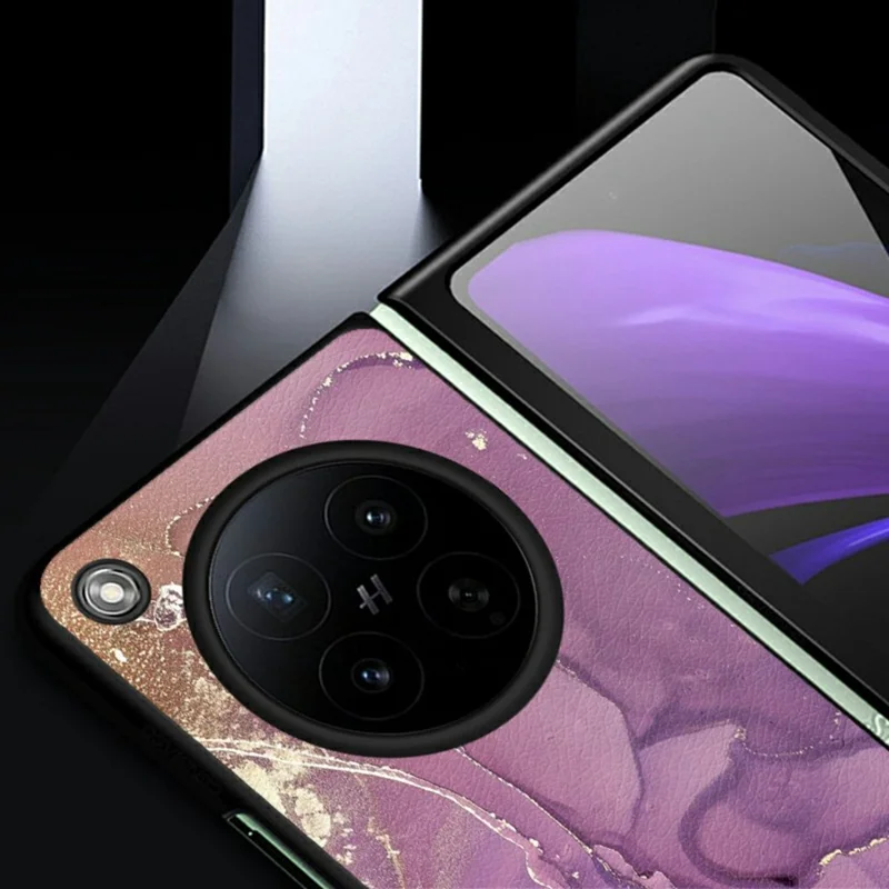 For Oppo Find N6 5G Case Marble Texture PU Leather Coated PC Foldable Phone Cover - Noble Purple Marble