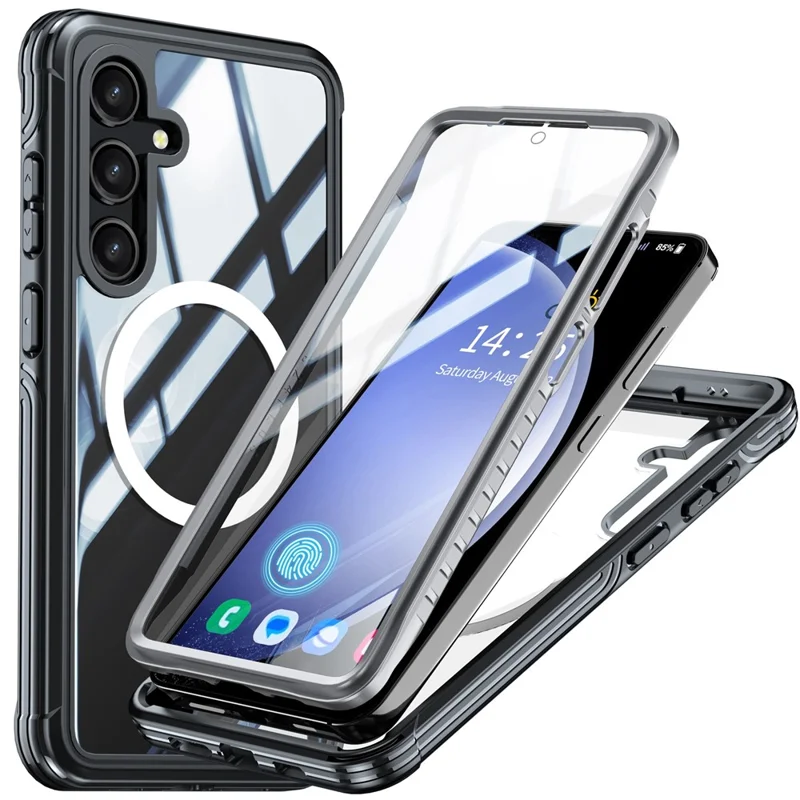 For Samsung Galaxy S24+ Magnetic Case PC + TPU Phone Cover with PET Screen Film - Black