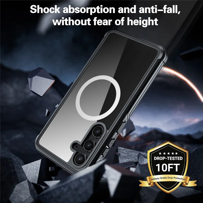 For Samsung Galaxy S24+ Magnetic Case PC + TPU Phone Cover with PET Screen Film - Black