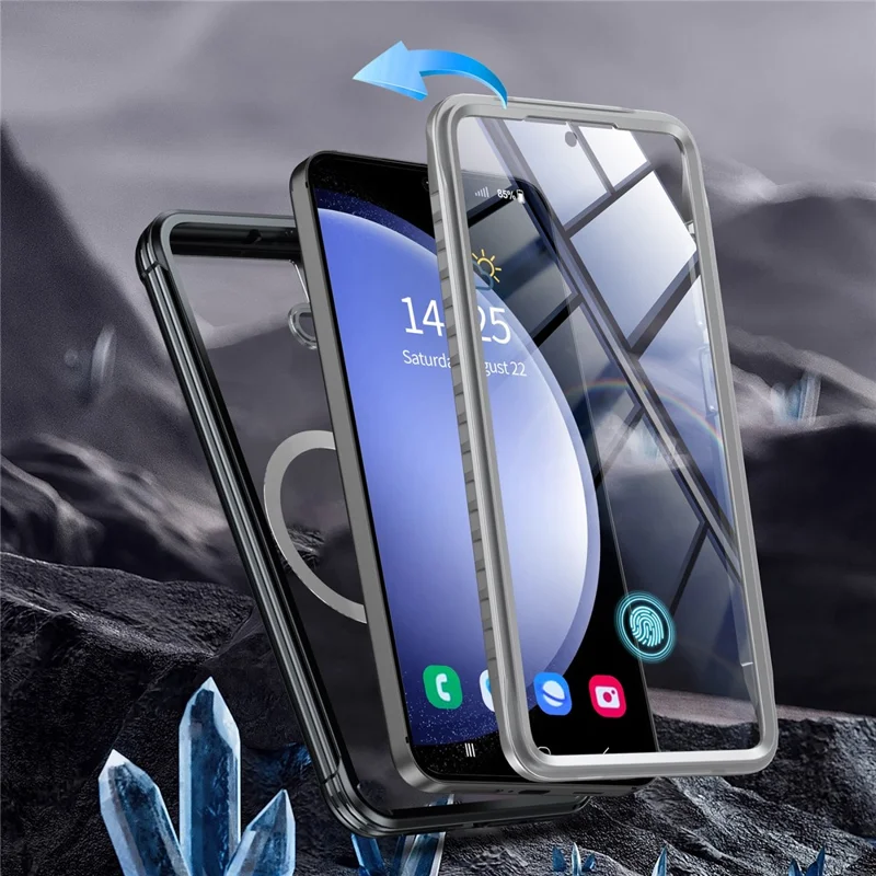 For Samsung Galaxy S24+ Magnetic Case PC + TPU Phone Cover with PET Screen Film - Black